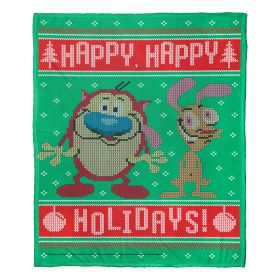 Ren and Stimpy; Happy Happy Holidays Aggretsuko Comics Silk Touch Throw Blanket; 50" x 60"