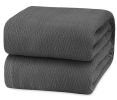 Queen Size Blanket for Bed 100% Cotton Blankets Soft and Breathable 410Gsm Waffle Lightweight Summer Blanket 90x90 Inches Dark Grey