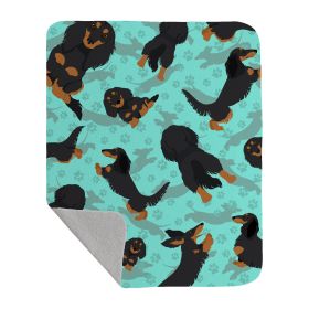 Longhaired Black Tan Dachshund Quilted Blanket 50x60 Artwork Pattern Quilted Throw Blanket for Bed, Couch, Sofa, Soft and Lightweight