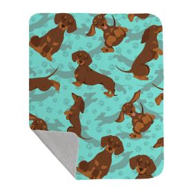 Chocolate and Tan Dachshund Quilted Blanket 50x60 Artwork Pattern Quilted Throw Blanket for Bed, Couch, Sofa, Soft and Lightweight