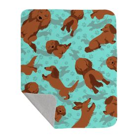 Longhaired Red Dachshund Quilted Blanket 50x60 Artwork Pattern Quilted Throw Blanket for Bed, Couch, Sofa, Soft and Lightweight