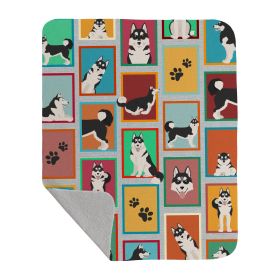 Lots of Siberian Husky Quilted Blanket 50x60 Artwork Pattern Quilted Throw Blanket for Bed, Couch, Sofa, Soft and Lightweight