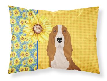 Summer Sunflowers Red and White Tricolor Basset Hound Standard Pillowcase Lightweight Super Soft Easy Care Decorative Artwork Pillowcase, Standard