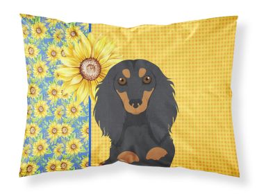 Summer Sunflowers Longhair Black and Tan Dachshund Standard Pillowcase Lightweight Super Soft Easy Care Decorative Artwork Pillowcase, Standard