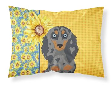 Summer Sunflowers Longhair Blue and Tan Dapple Dachshund Standard Pillowcase Lightweight Super Soft Easy Care Decorative Artwork Pillowcase, Standard