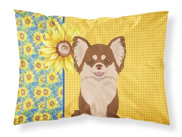 Summer Sunflowers Longhaired Chocolate and White Chihuahua Standard Pillowcase Lightweight Super Soft Easy Care Decorative Artwork Pillowcase