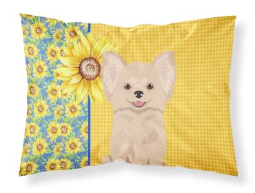 Summer Sunflowers Longhaired Cream Chihuahua Standard Pillowcase Lightweight Super Soft Easy Care Decorative Artwork Pillowcase, Standard