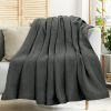 Queen Size Blanket for Bed 100% Cotton Blankets Soft and Breathable 410Gsm Waffle Lightweight Summer Blanket 90x90 Inches Dark Grey