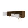 Manhattan Comfort Liberty 70.86" Mid-Century Modern TV Stand with 4 Shelving Spaces and 1 Drawer in Rustic Brown and White with Solid Wood Legs