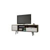 Manhattan Comfort Liberty 70.86" Mid-Century Modern TV Stand with 4 Shelving Spaces and 1 Drawer in Rustic Brown and White with Solid Wood Legs